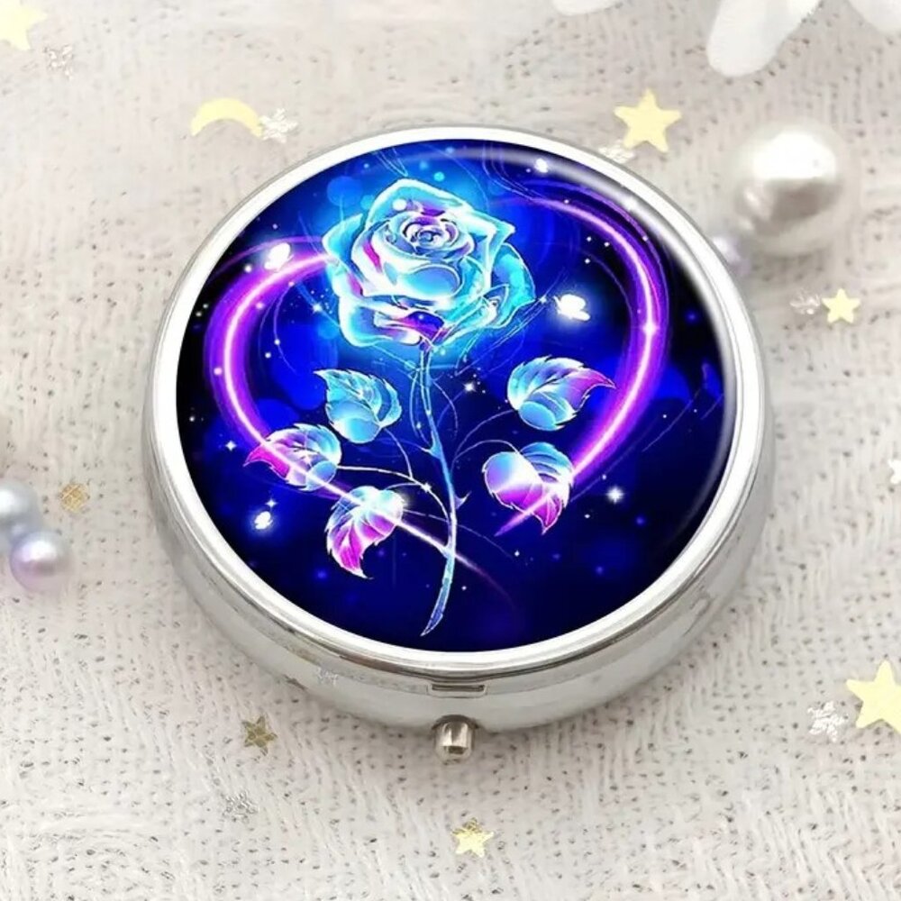SALE -  1pc.  Blue Floral Pill Box